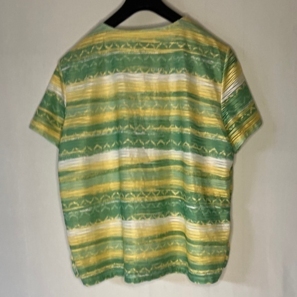 Alfred Dunner Women's Top 1X Green Yellow Stripe Sequins Beaded Blouse Colorful. - Picture 2 of 6